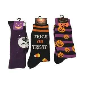 Halloween Men's Crew Socks Black Cat Trick or Treat Jack o Lanterns Set of 3